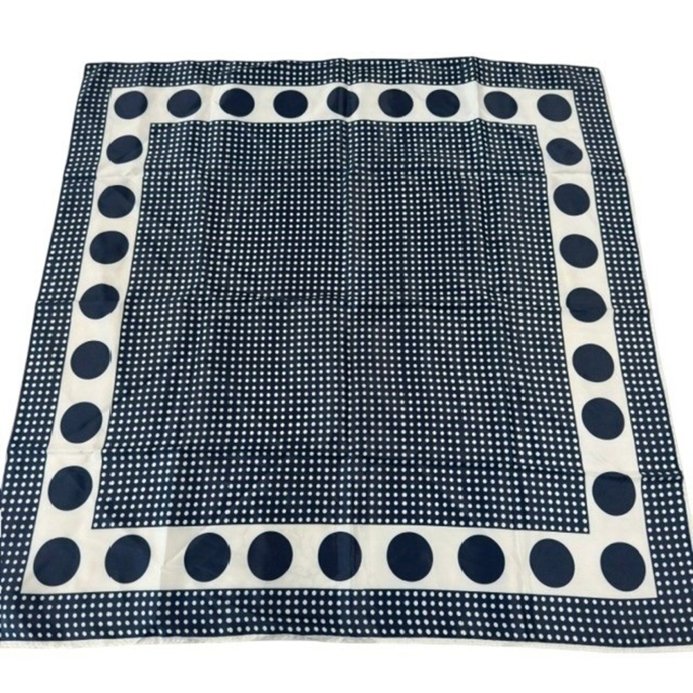 Vintage Navy White Coin Dot Silky Square Scarf 27" Square Preppy Nautical 70s